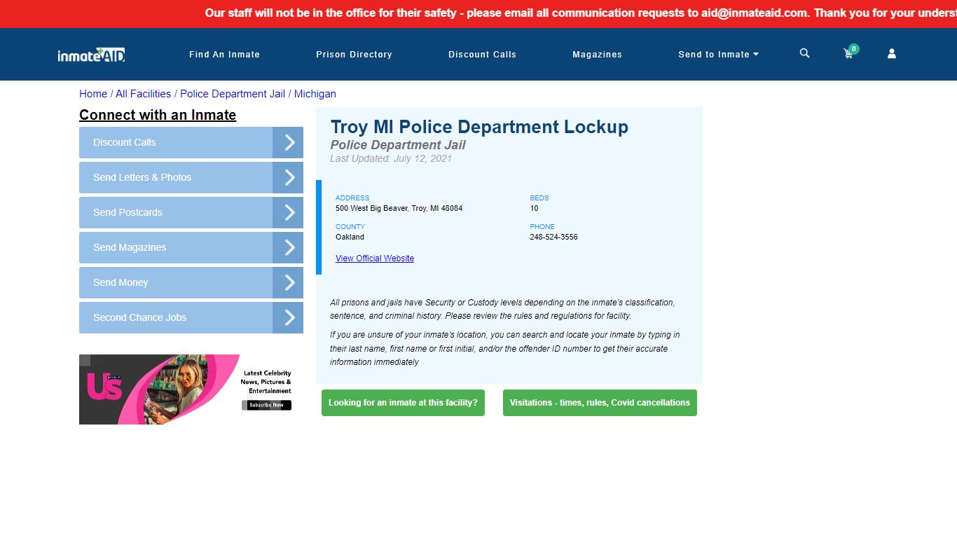 Troy MI Police Department Lockup & Inmate Search - Troy, MI